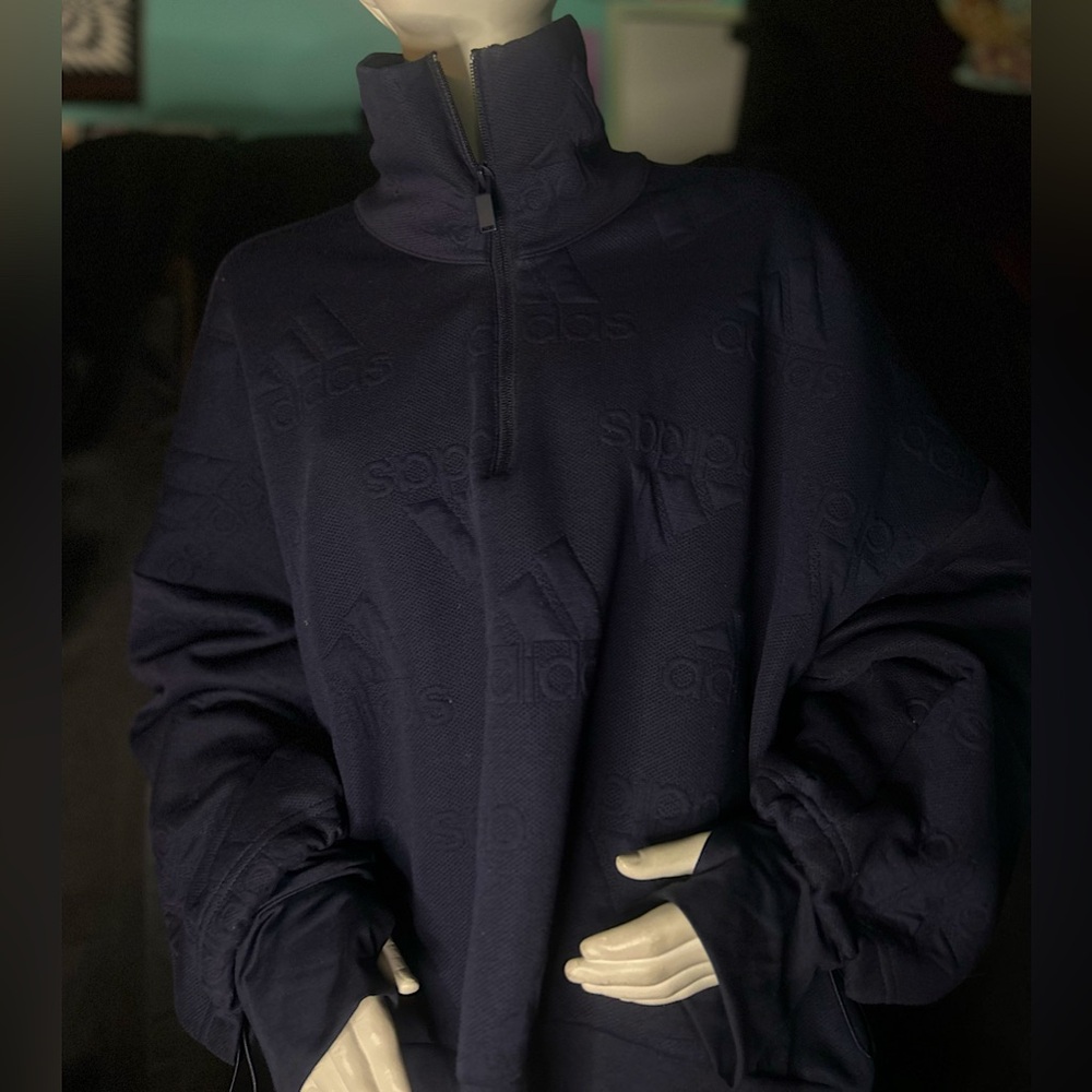 Adidas Dark Blue Embossed Half-Zip Sweatshirt
